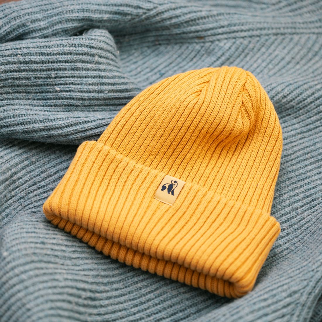 Swole Panda Organic Cotton Beanie – Mustard Sustainable Unisex Hat