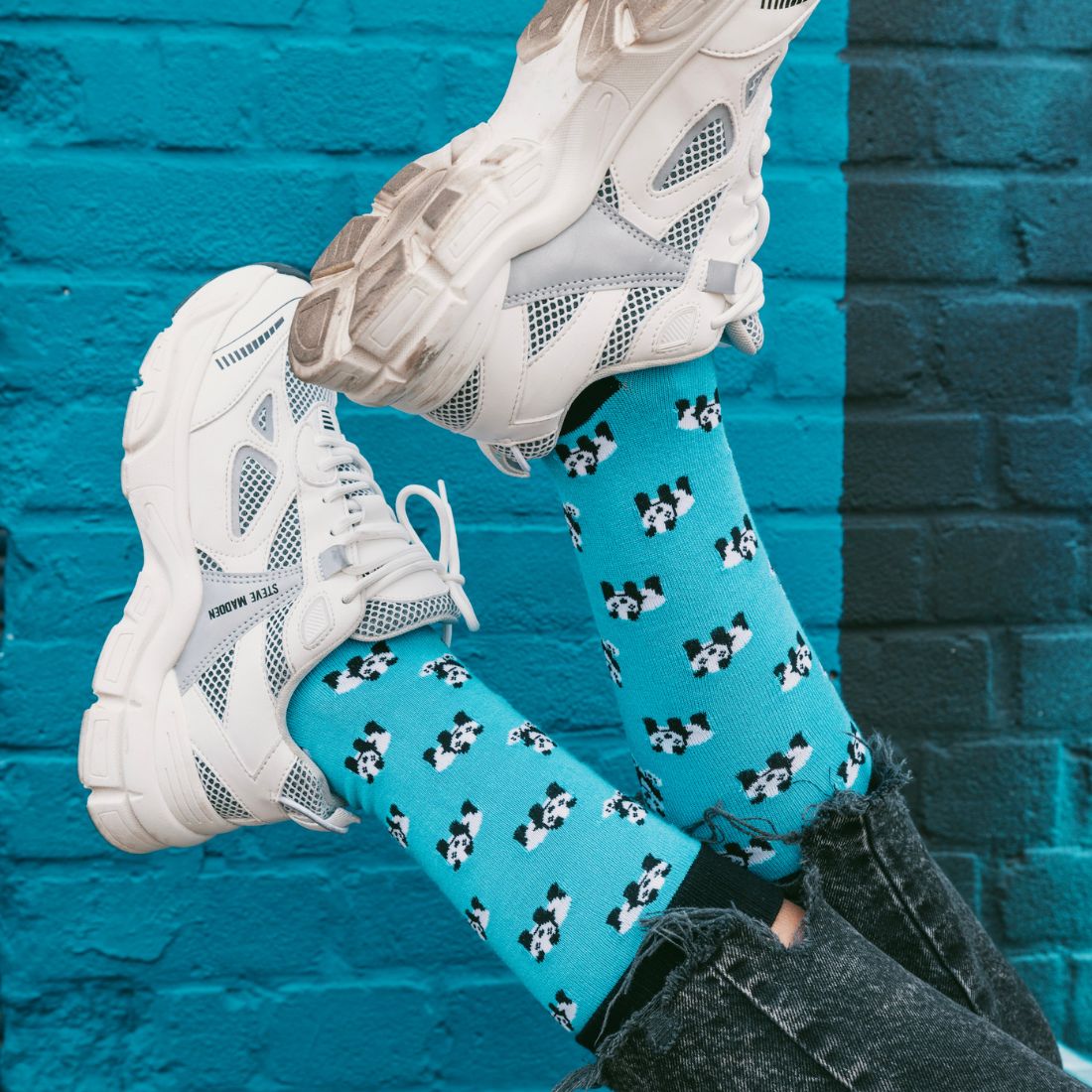 Swole Panda Bamboo Socks – Blue Panda Print Reinforced Heel and Toe