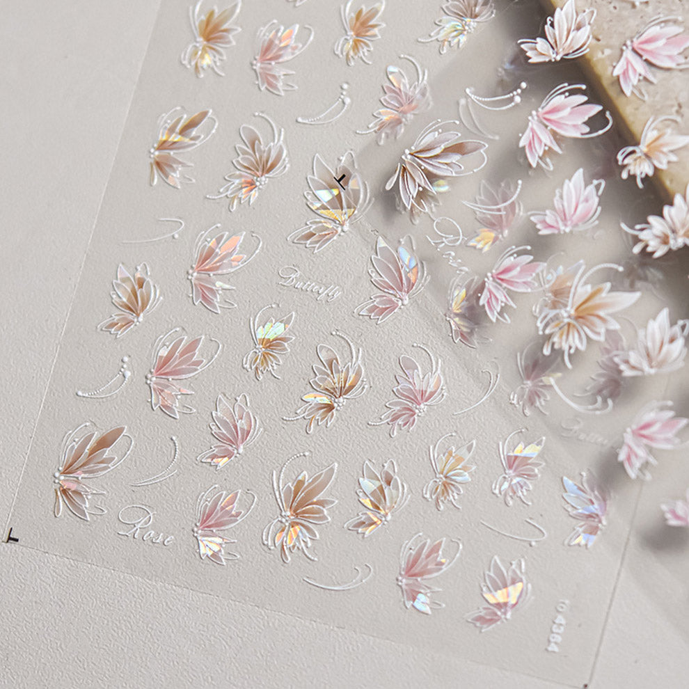 LuLuFun Studio Pink Flower 5D Nail Deco Stickers - Floral Nail Art Decals