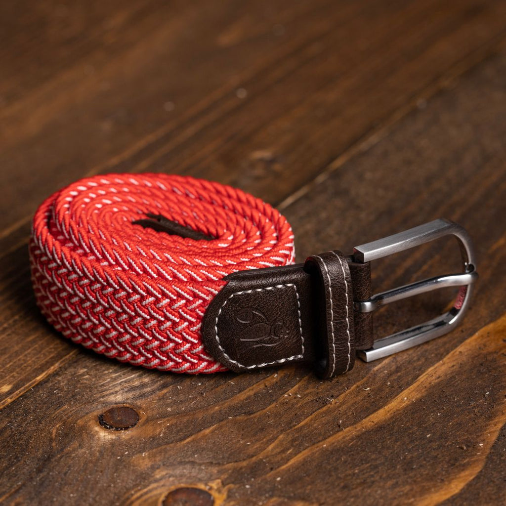 Swole Panda Red & White Fine Weave Recycled Woven Elasticated Belt