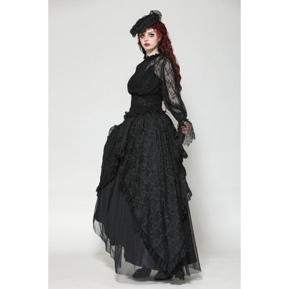 Dark in Love Aoife Black Victorian Lace Top – Gothic Pleated Waist Blouse