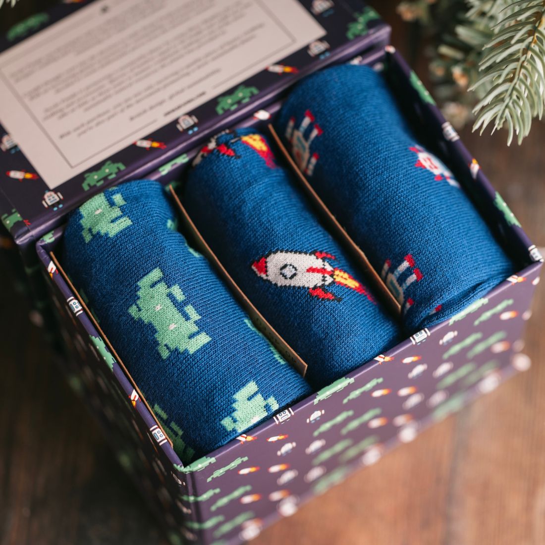 Swole Panda Outer Space Bamboo Socks Gift Box – 3 Pair Men's Set