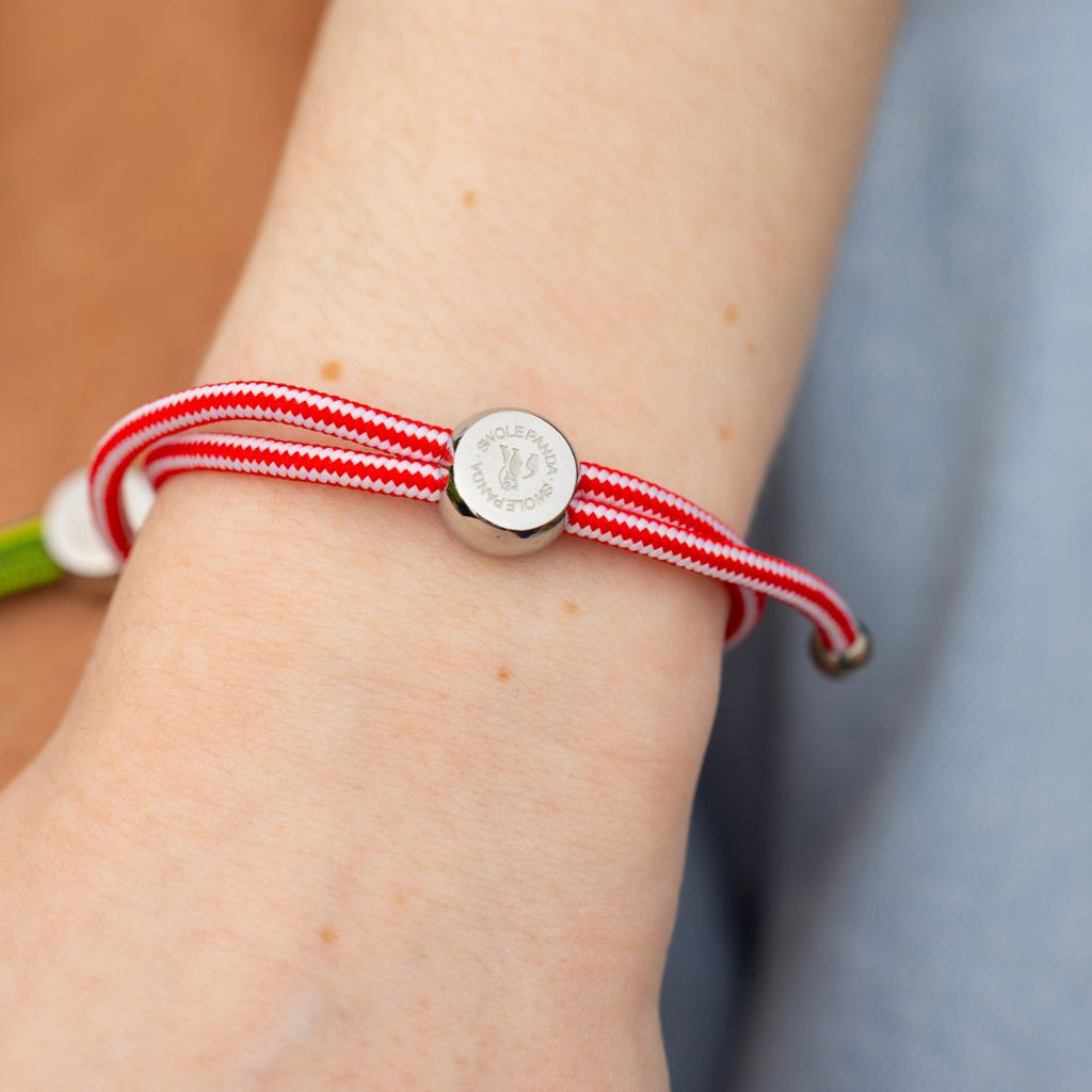 Swole Panda Red & White Stripe Recycled Rope Bracelet – Unisex & Adjustable