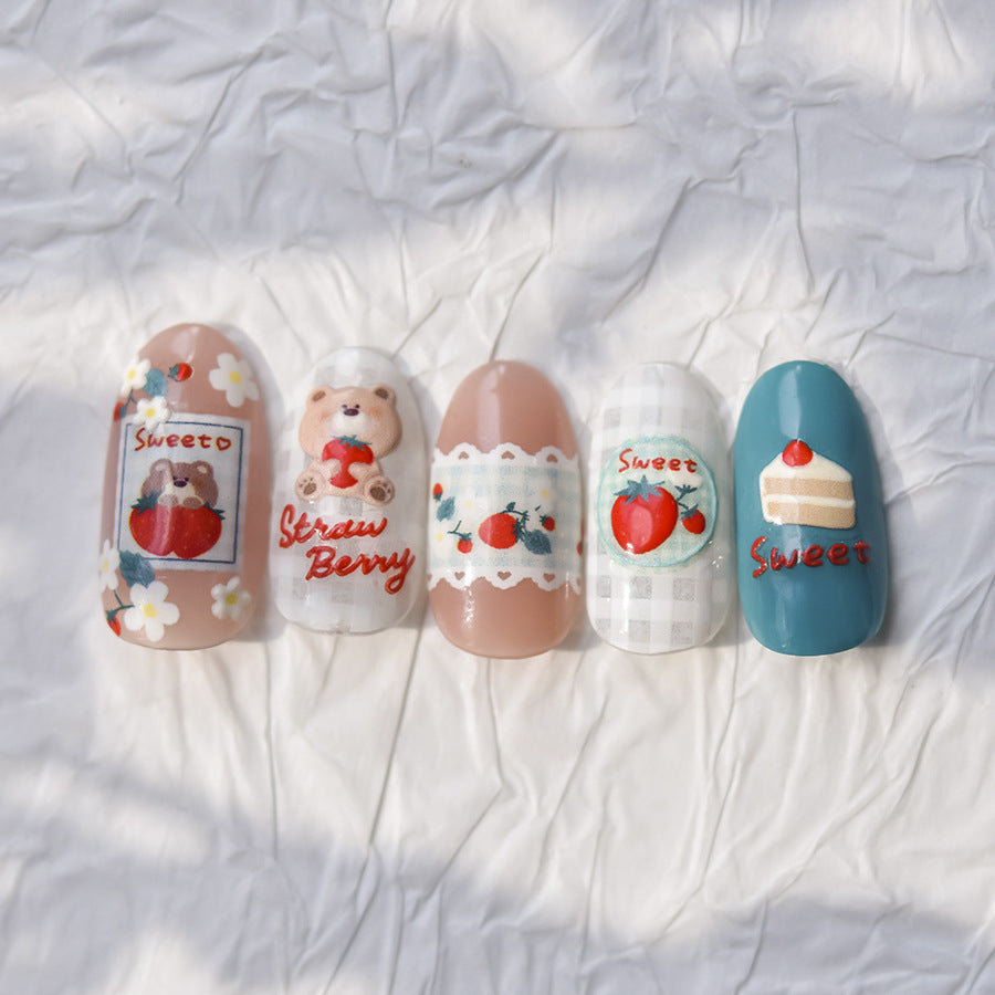 Strawberry Bear 5D Nail Deco Stickers | LuLuFun Studio Art Decals