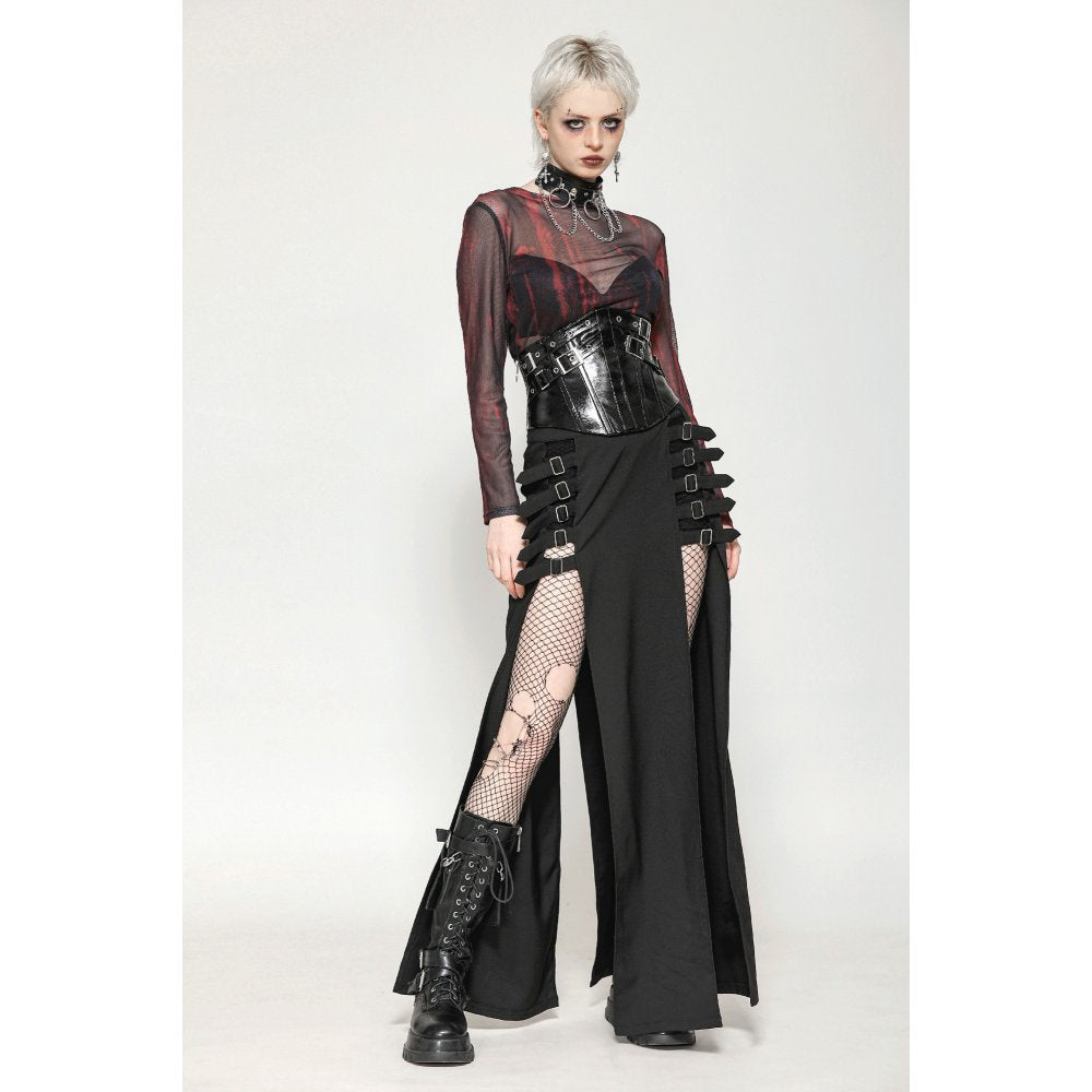 Dark in Love Carson Black and Red Tie-Dye Mesh Gothic Basic Top