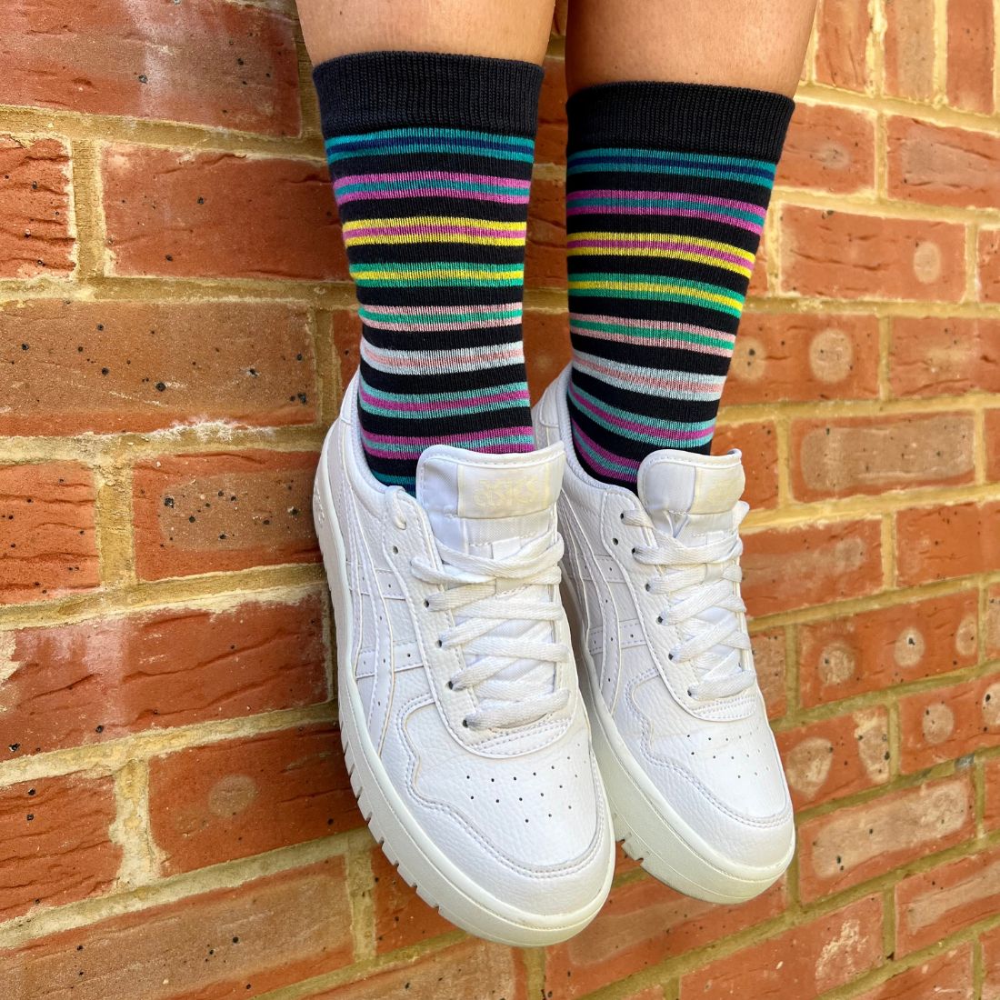 Swole Panda Navy Multi Striped Bamboo Socks – Breathable & Soft
