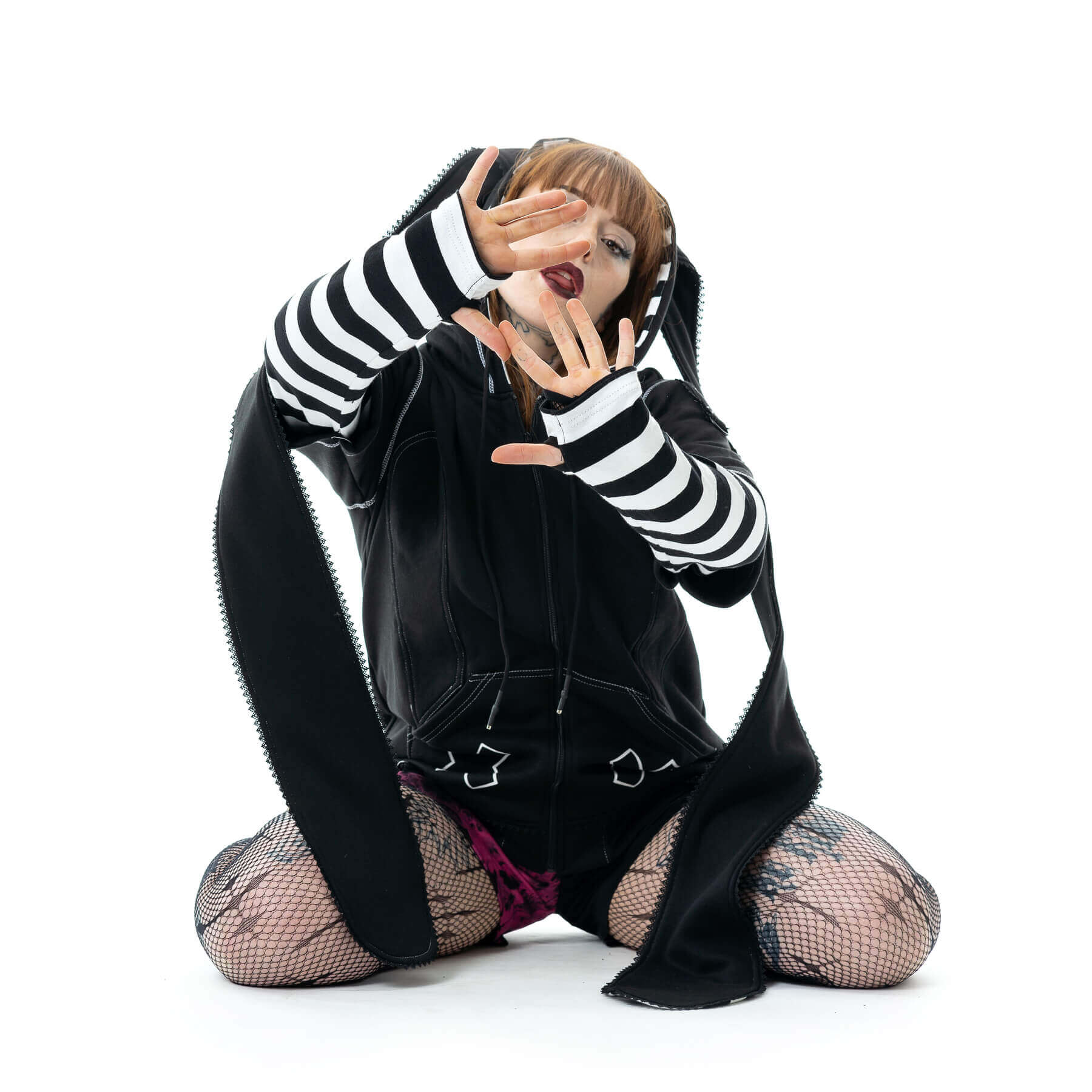 Cupcake Cult Hypno Bunny Hood – Black & White Cotton Blend Hooded Scarf