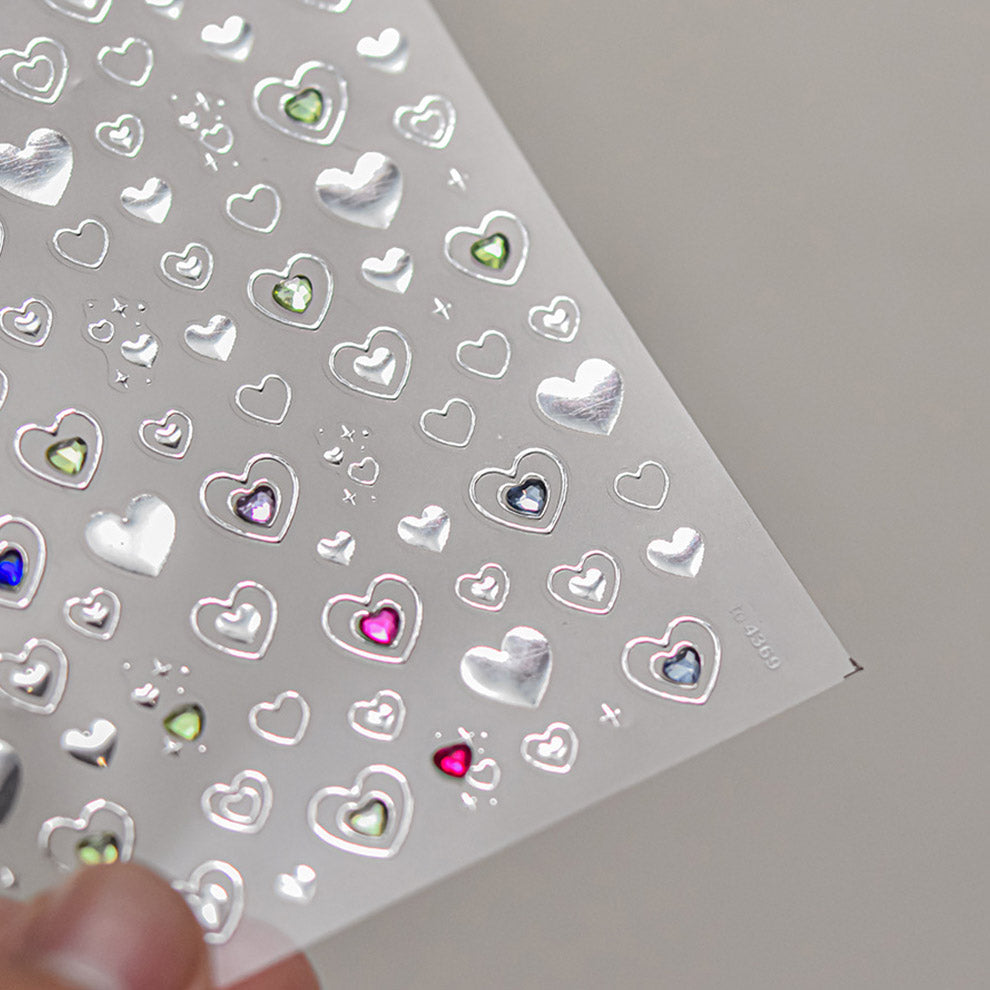 LuLuFun Studio Silver Star Heart 5D Nail Deco Stickers - 1 Sheet