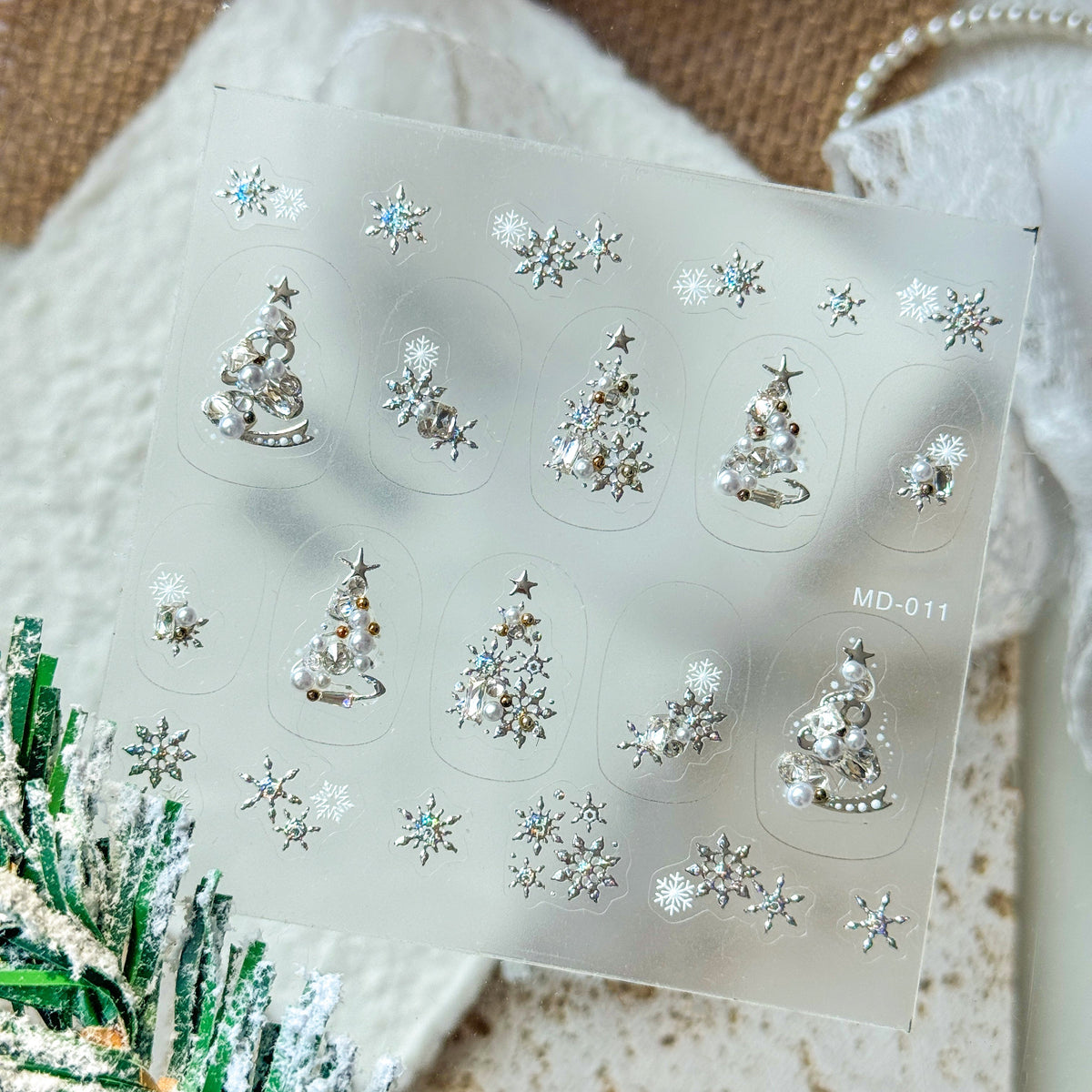 Silver Christmas Tree Nail Art Stickers – LuLuFun Studio Holiday Decals