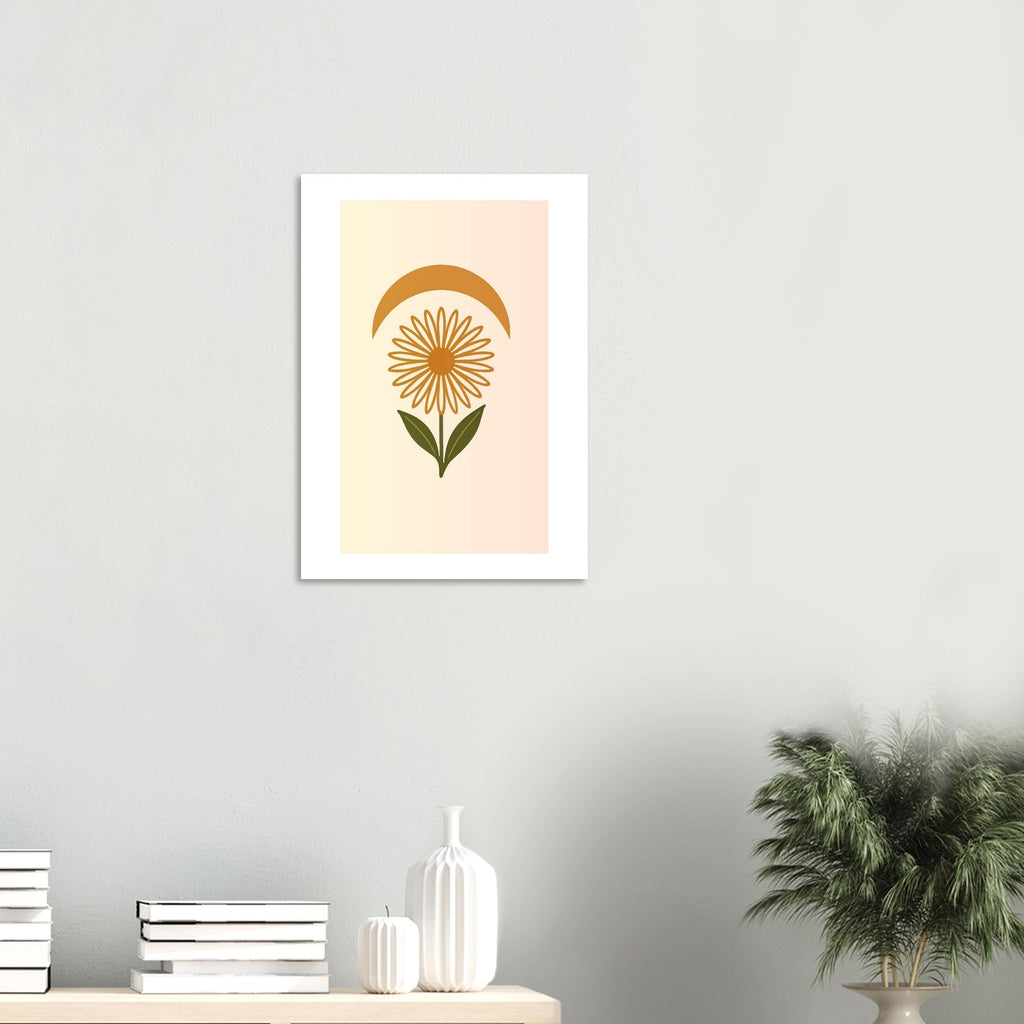 Minimal Flower & Crescent Print - Boho Botanical Poster | Earthy Modern Wall Art