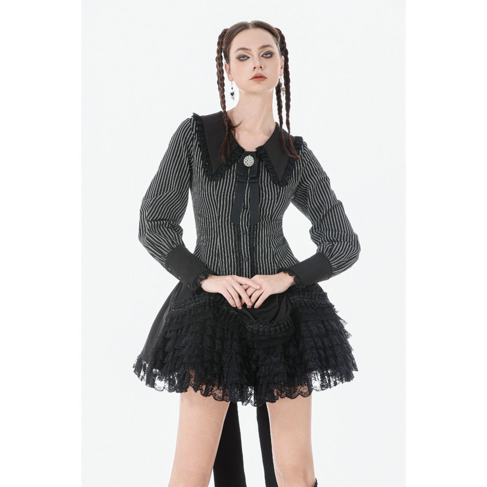Dark in Love Gothic Peter Pan Collar Lace Shirt | Striped Cotton Top
