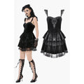 Dark in Love Nocturne Black Velvet Lace Ruffled Goth Dress