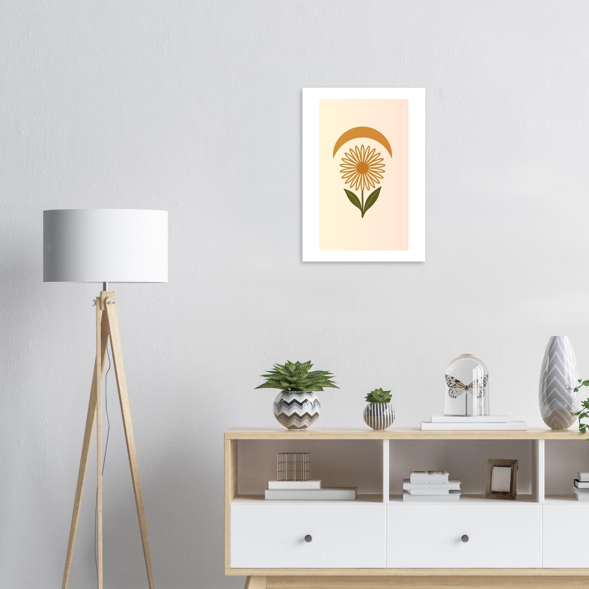 Minimal Flower & Crescent Print - Boho Botanical Poster | Earthy Modern Wall Art