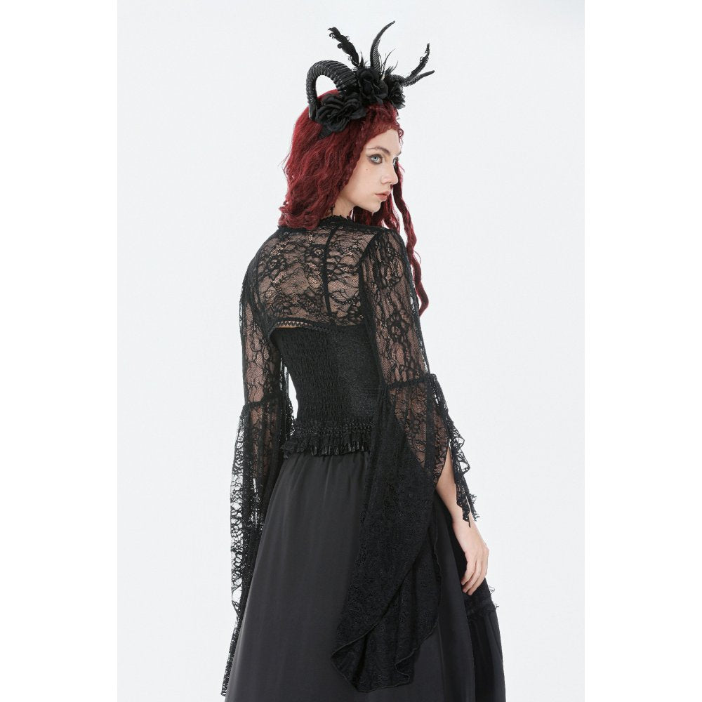 Dark In Love Lilith Gothic 3D Lace Bell Sleeve Cape – Floral Shrug