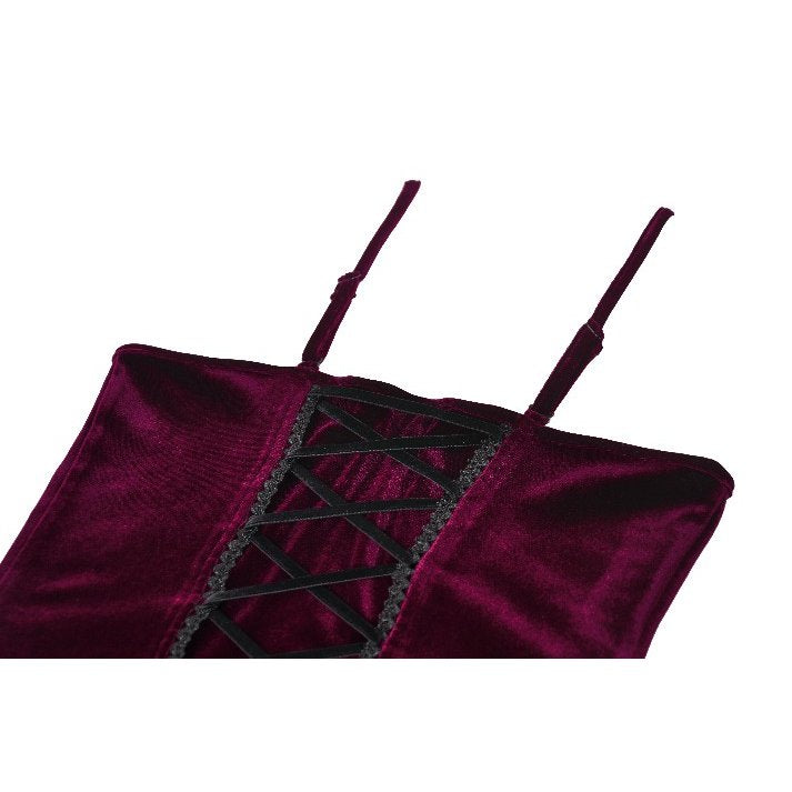 Dark in Love Serilda Velvet Lace Corset Top – Wine Red Gothic Style
