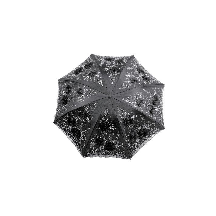 Dark in Love Belladonna Embroidered Folding Parasol – Black Gothic Sunshade