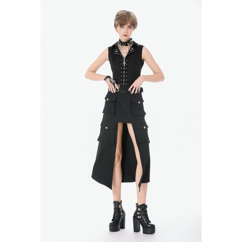 Dark in Love Punk Studded Lace-Up Corset Vest – Black Gothic Top