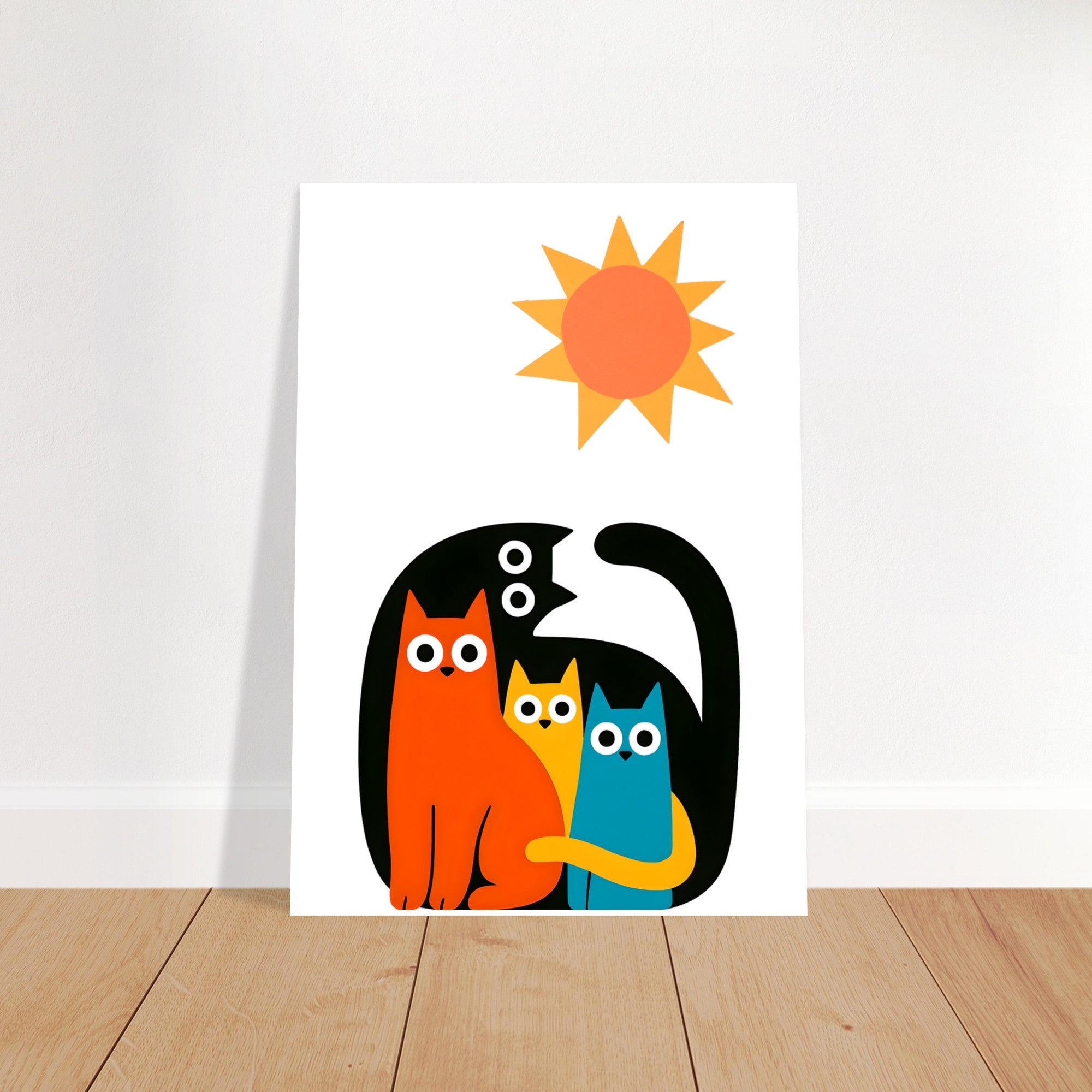 Modern Cat Family Poster - Minimalist Wall Art Print - Colorful Cat Decor for Home & Nursery