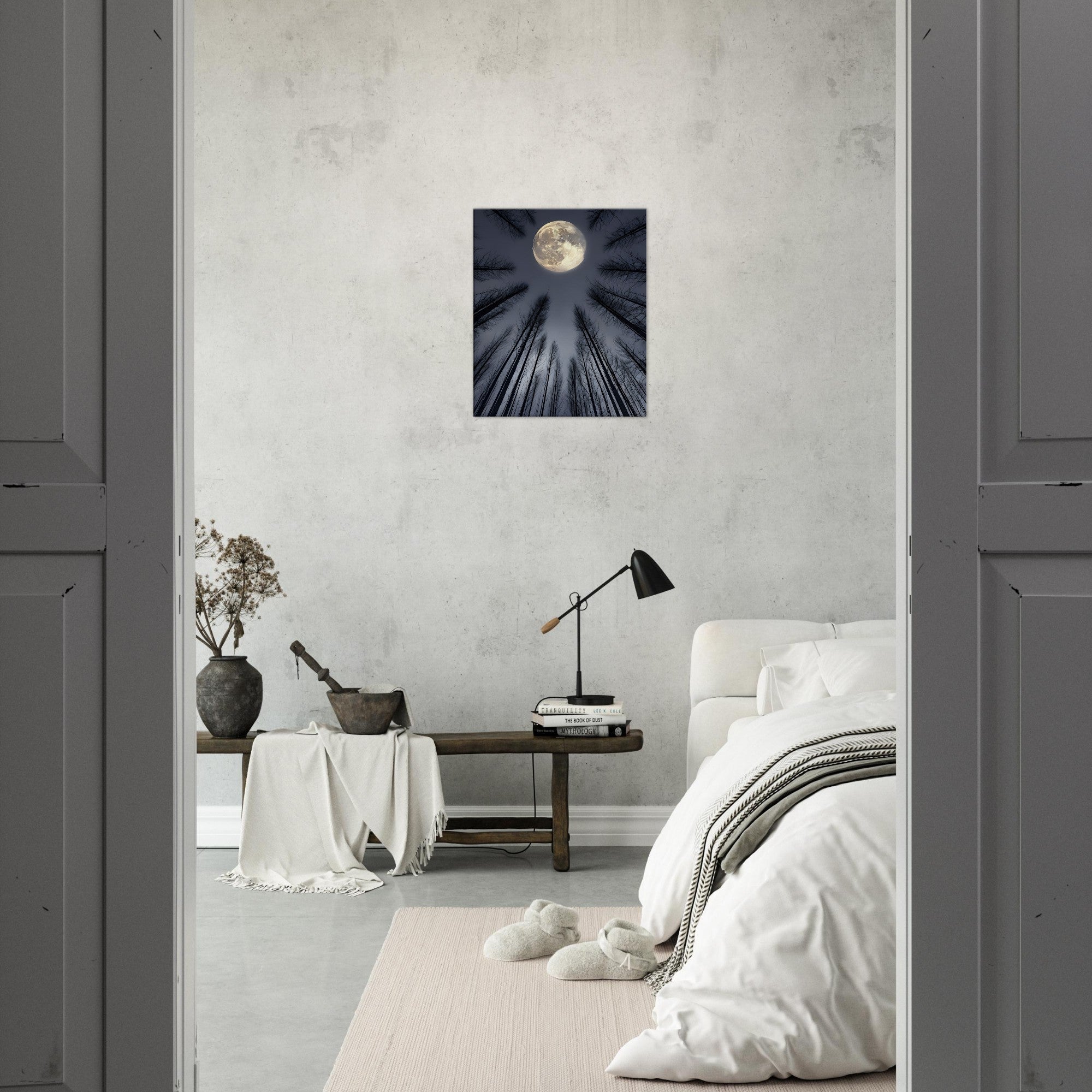 Ethereal Night Landscape Canvas – Glowing Moon & Forest Scene