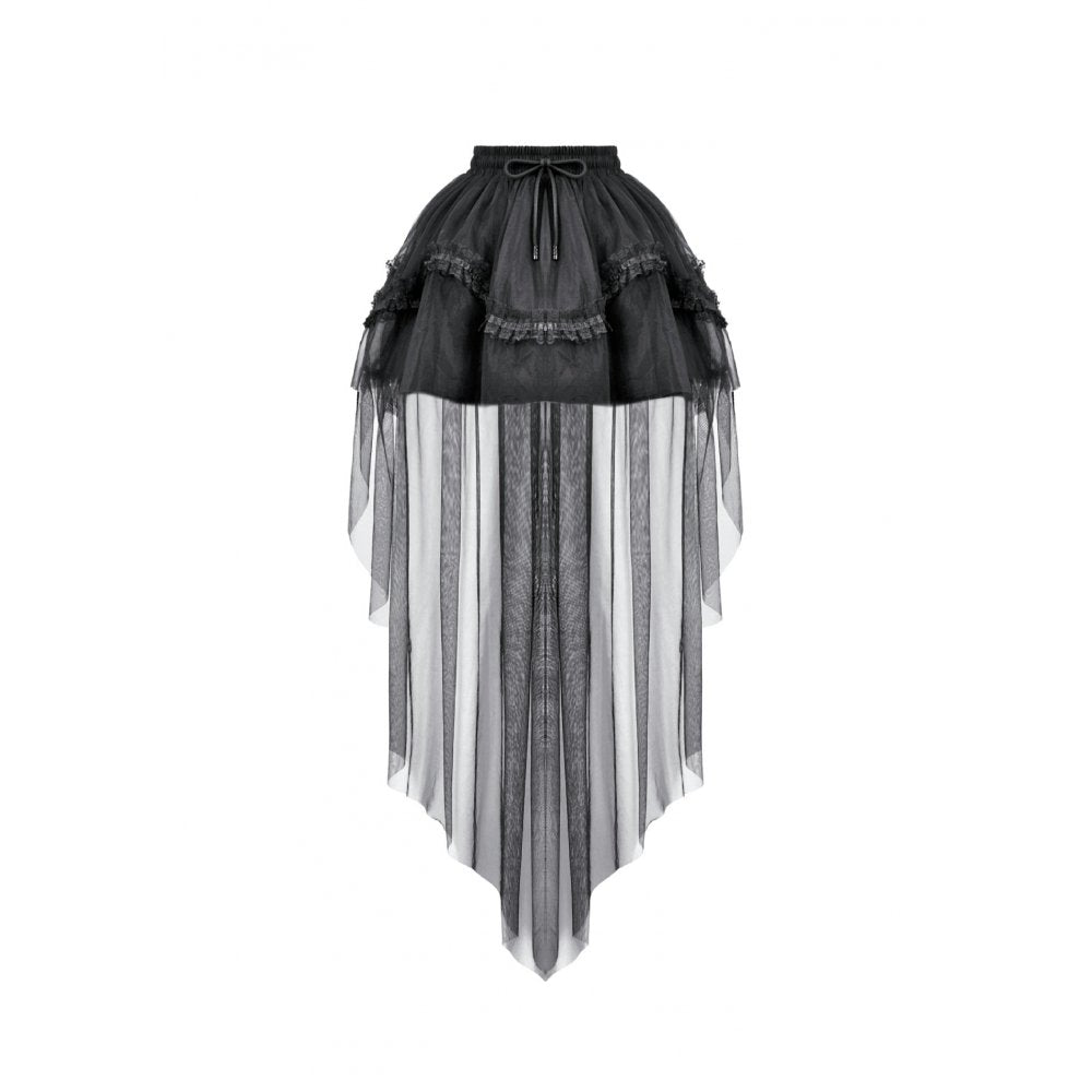 Dark in Love Gothic Black Sheer Mesh Tailed Petticoat Skirt