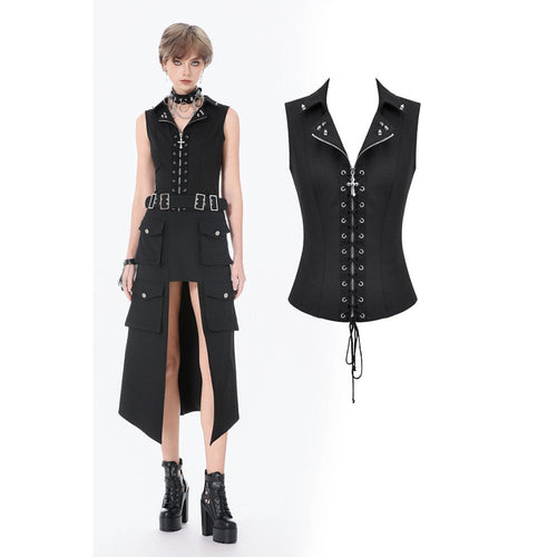 Dark in Love Punk Studded Lace-Up Corset Vest – Black Gothic Top