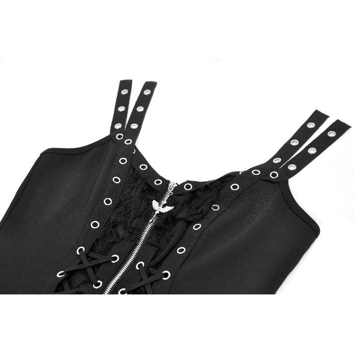 Dark in Love Punk Lace-Up Corset Top – Cotton Mesh Vest with Eyelets
