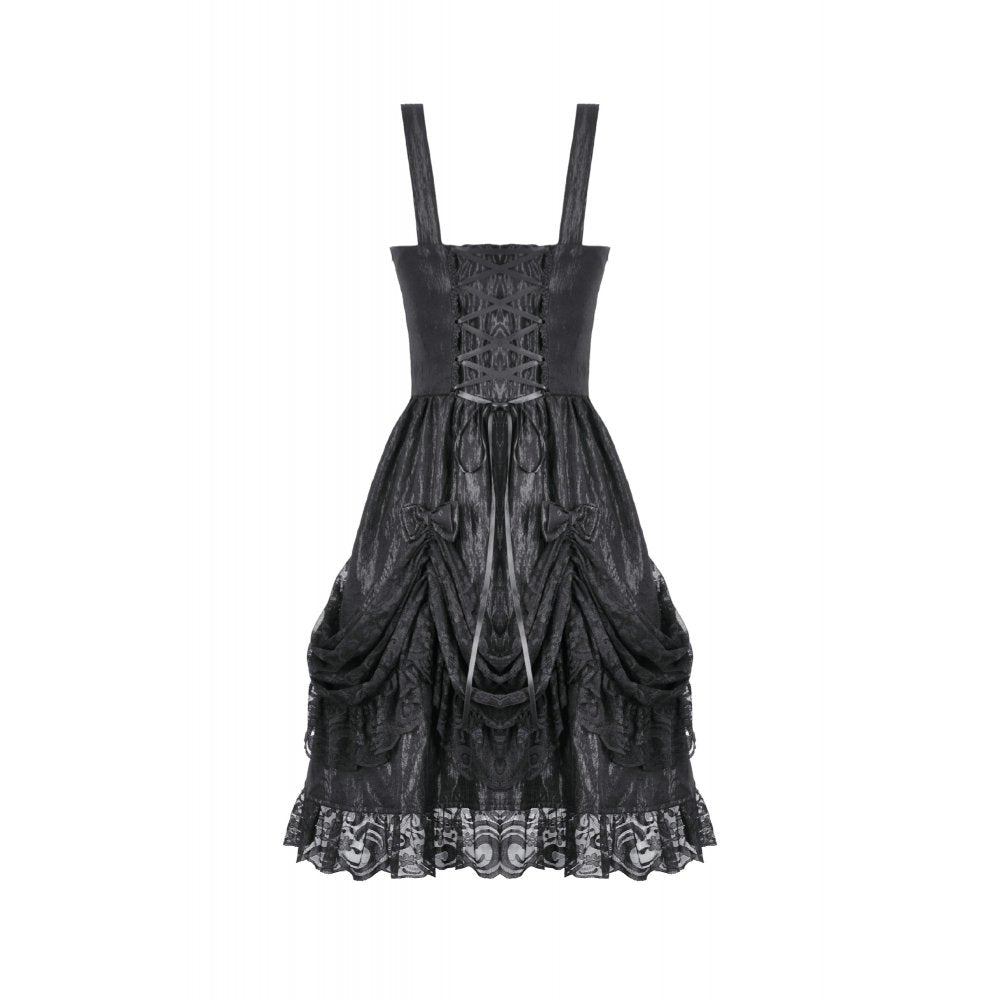 Dark in Love Shadow Lament Black Ruched Lace Gothic Lolita Dress