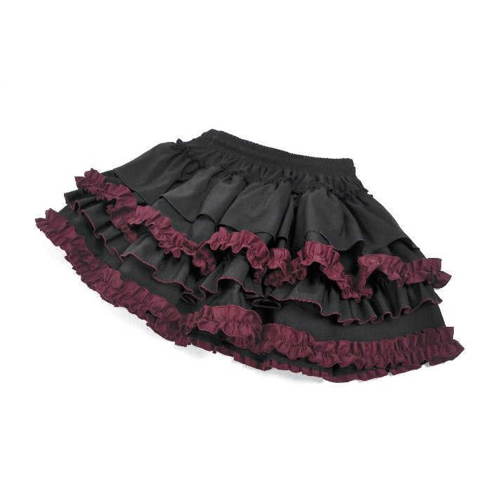 Dark in Love Black & Crimson Gothic Tiered Ruffle Mini Skirt