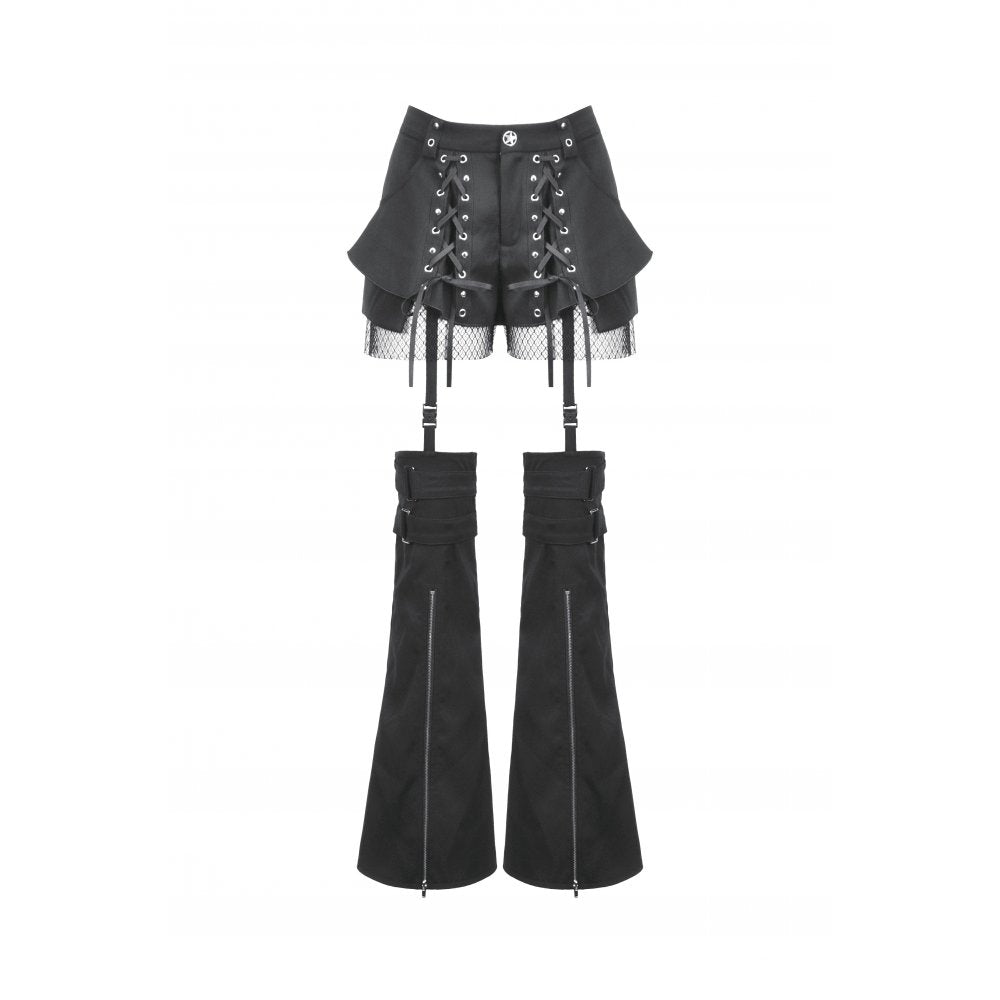 Dark in Love Lace-Up Convertible Goth Flare Trousers and Shorts
