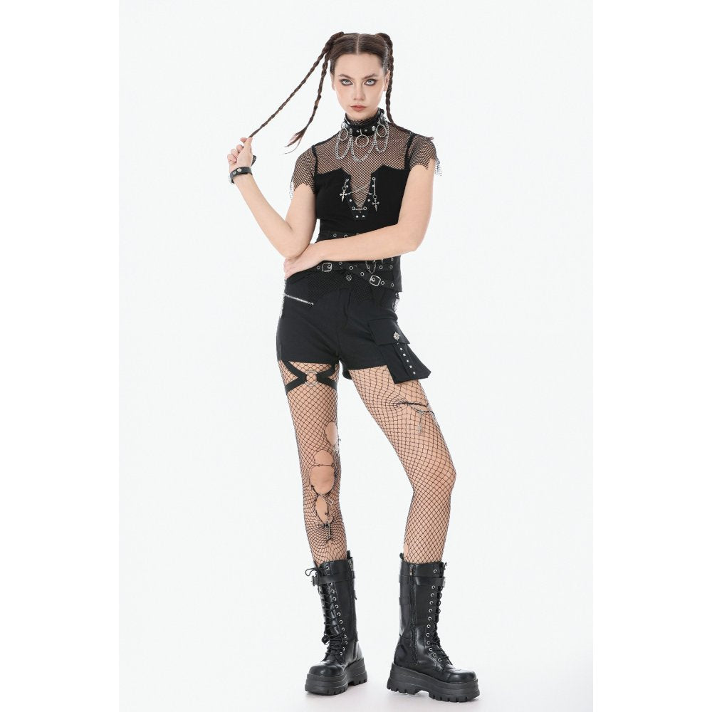 Dark in Love Punk Metal Utility Shorts – High-Waisted Industrial Style
