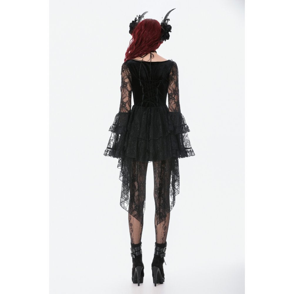 Dark in Love Gothic Velvet & Lace Embroidered Dress | Kate's Clothing