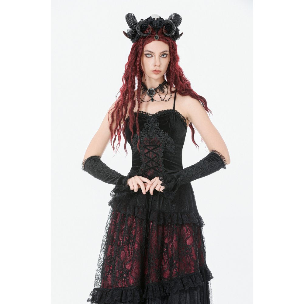 Dark in Love Gothic Black & Red Velvet Lace Corset with Straps