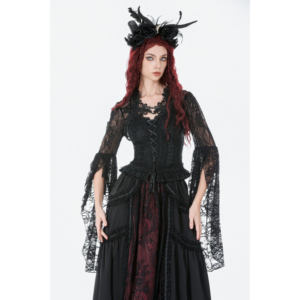 Dark In Love Lilith Gothic 3D Lace Bell Sleeve Cape – Floral Shrug