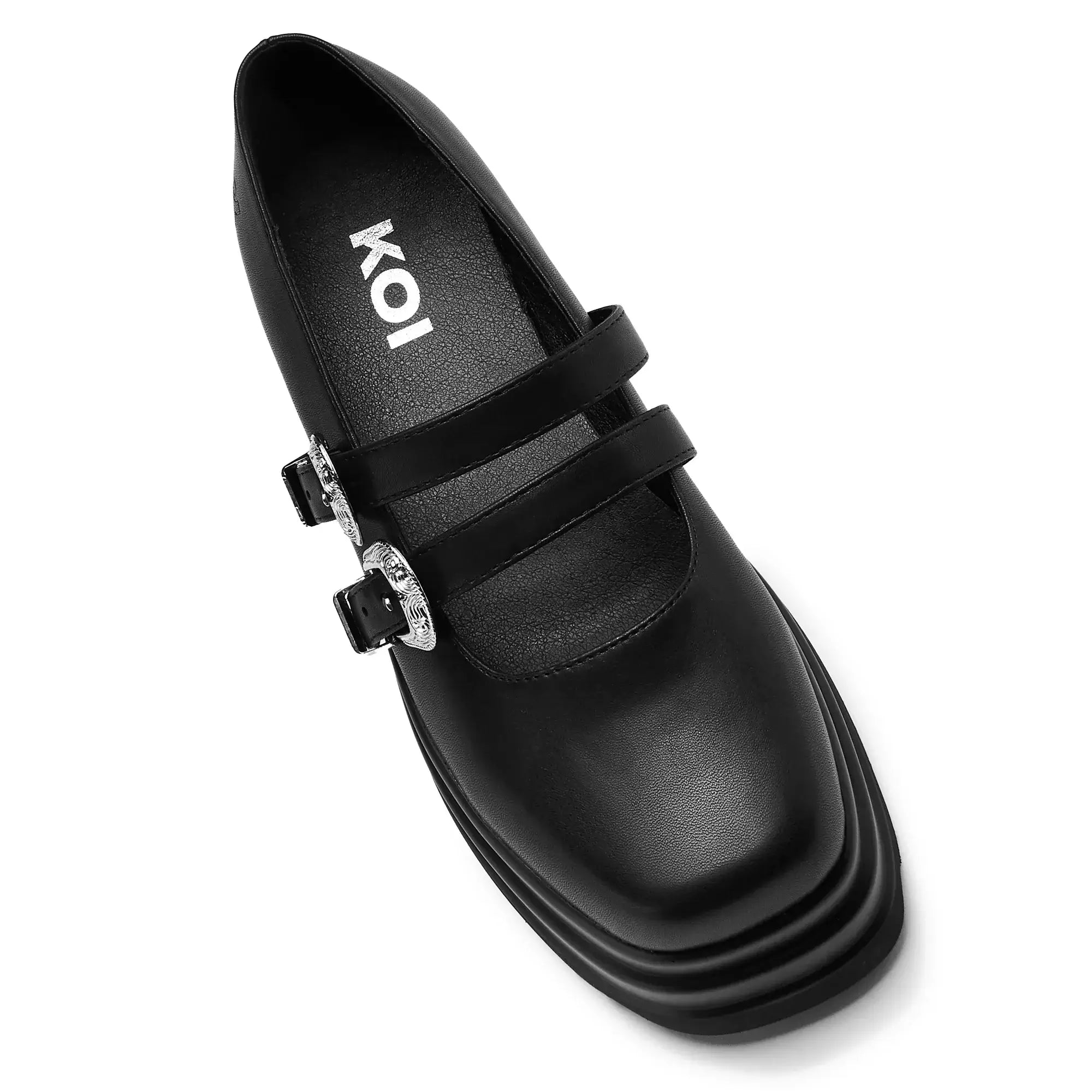 Koi Damona Trident Black Platform Mary Janes with Ornate Buckles
