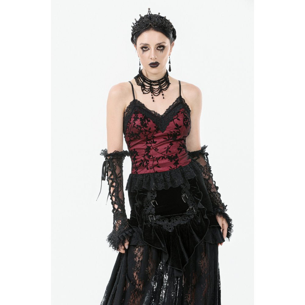 Dark in Love Althea Burgundy Velvet Goth Camisole with Lace Trim