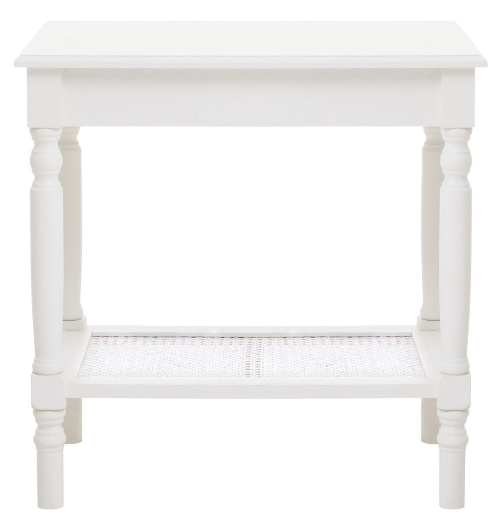 Orsina Heritage White Side Table – 2-Tier Wooden End Table with Rattan
