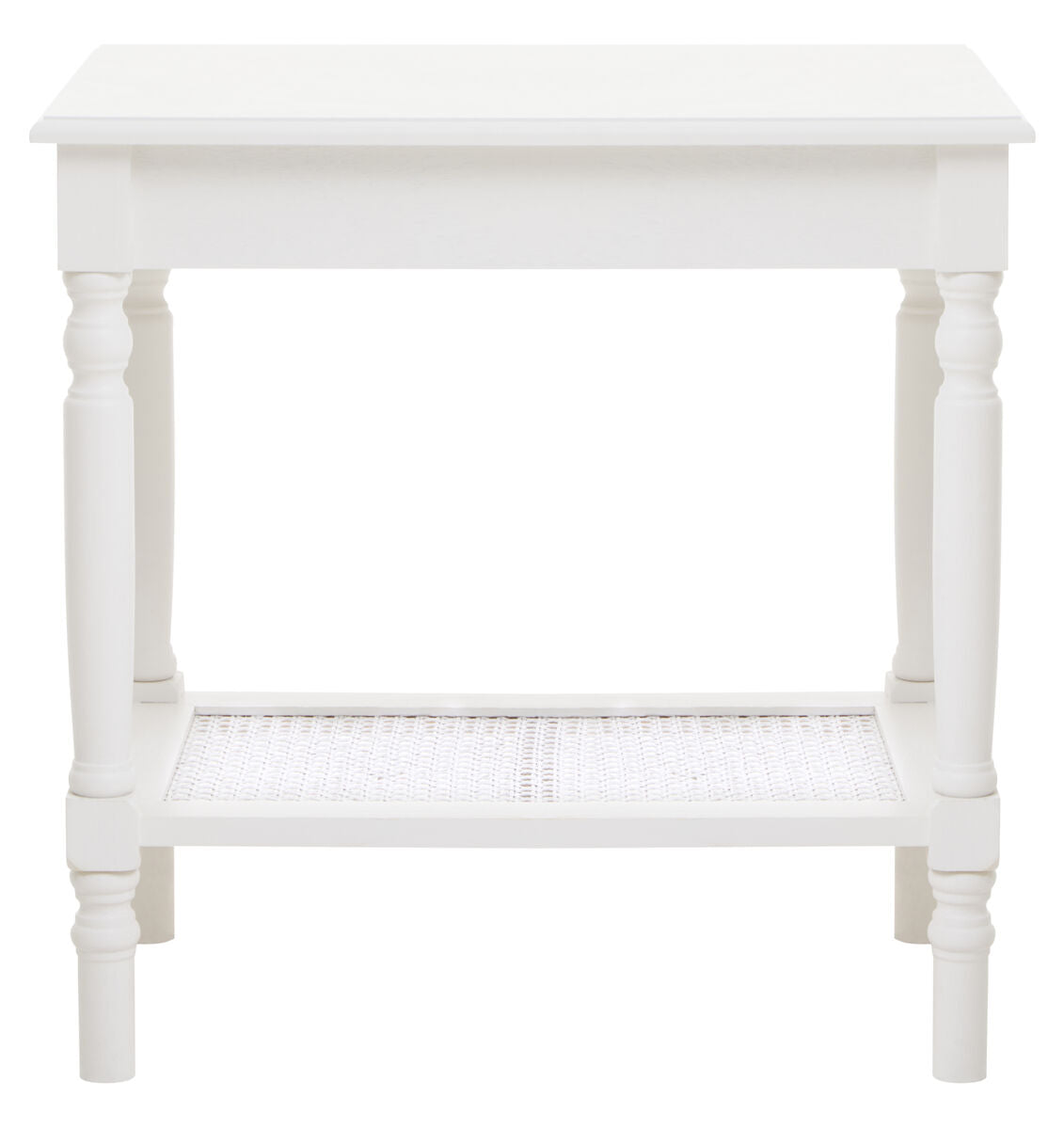 Orsina Heritage White Side Table – 2-Tier Wooden End Table with Rattan