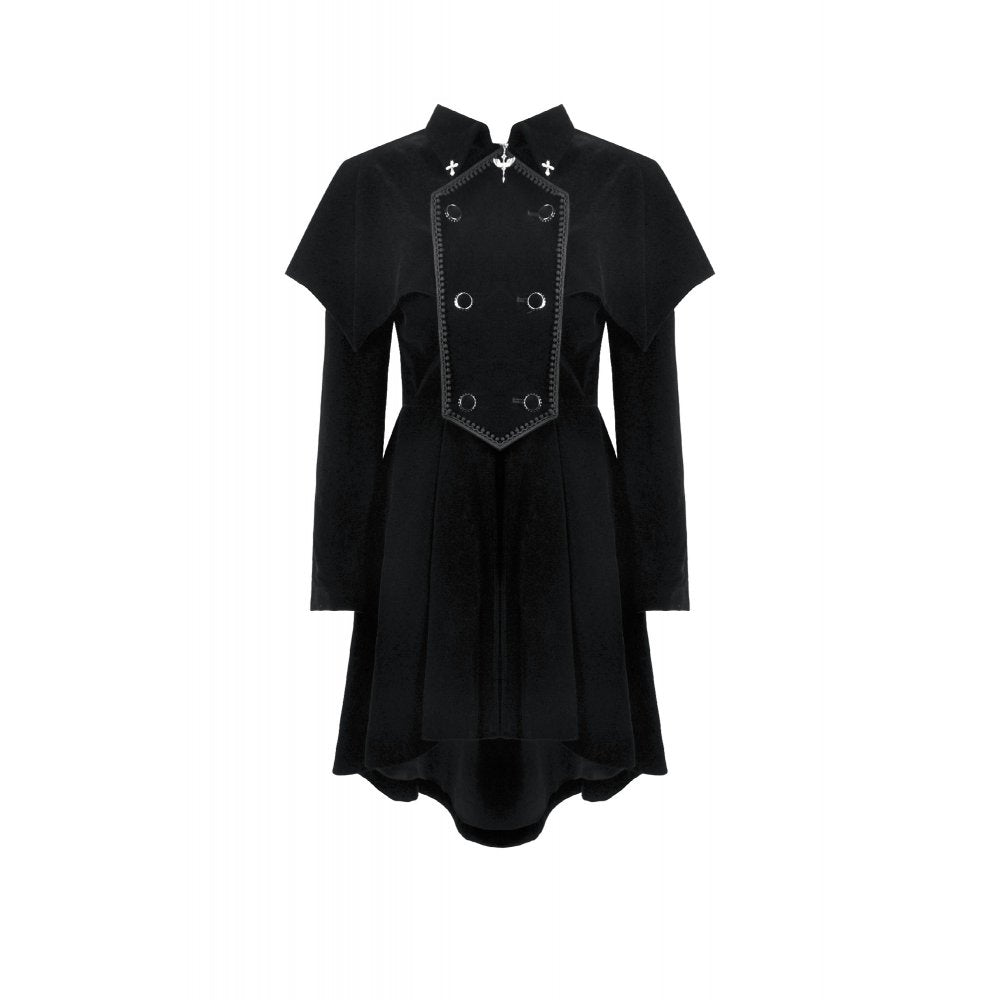 Dark in Love Lilith Officer Velvet Coat – Black Gothic High-Low Jacket