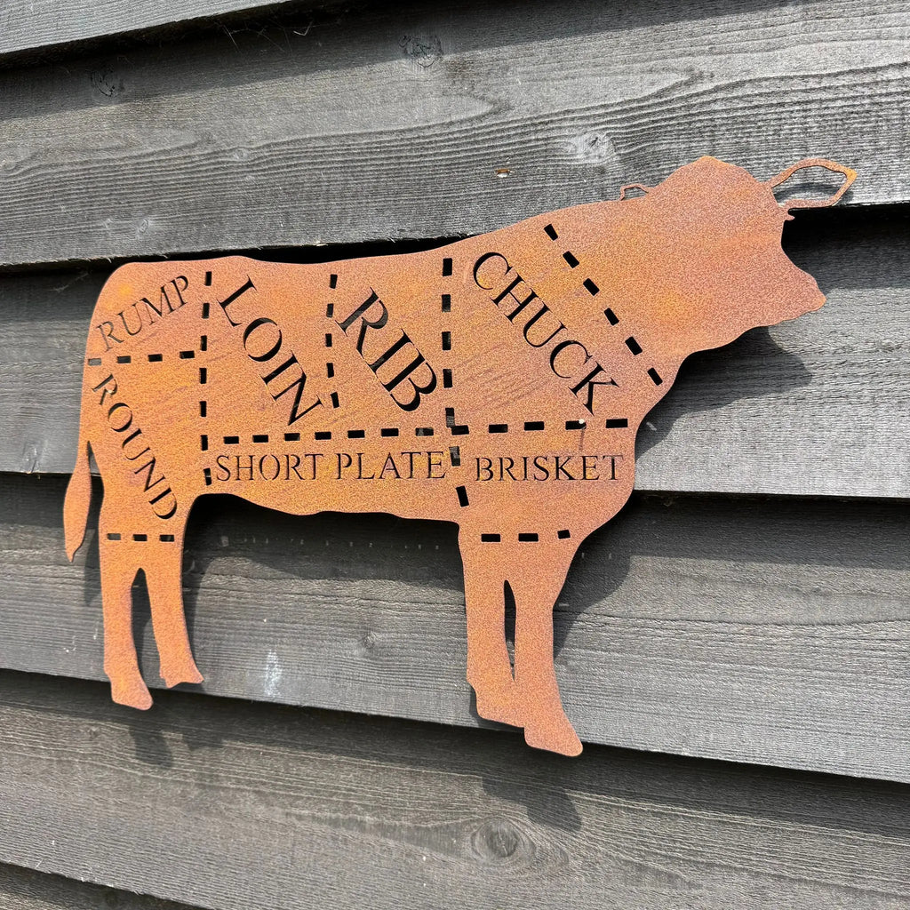 Rustic Warehouse Norfolk Metal Cow Wall Art – Steel Butcher Sign