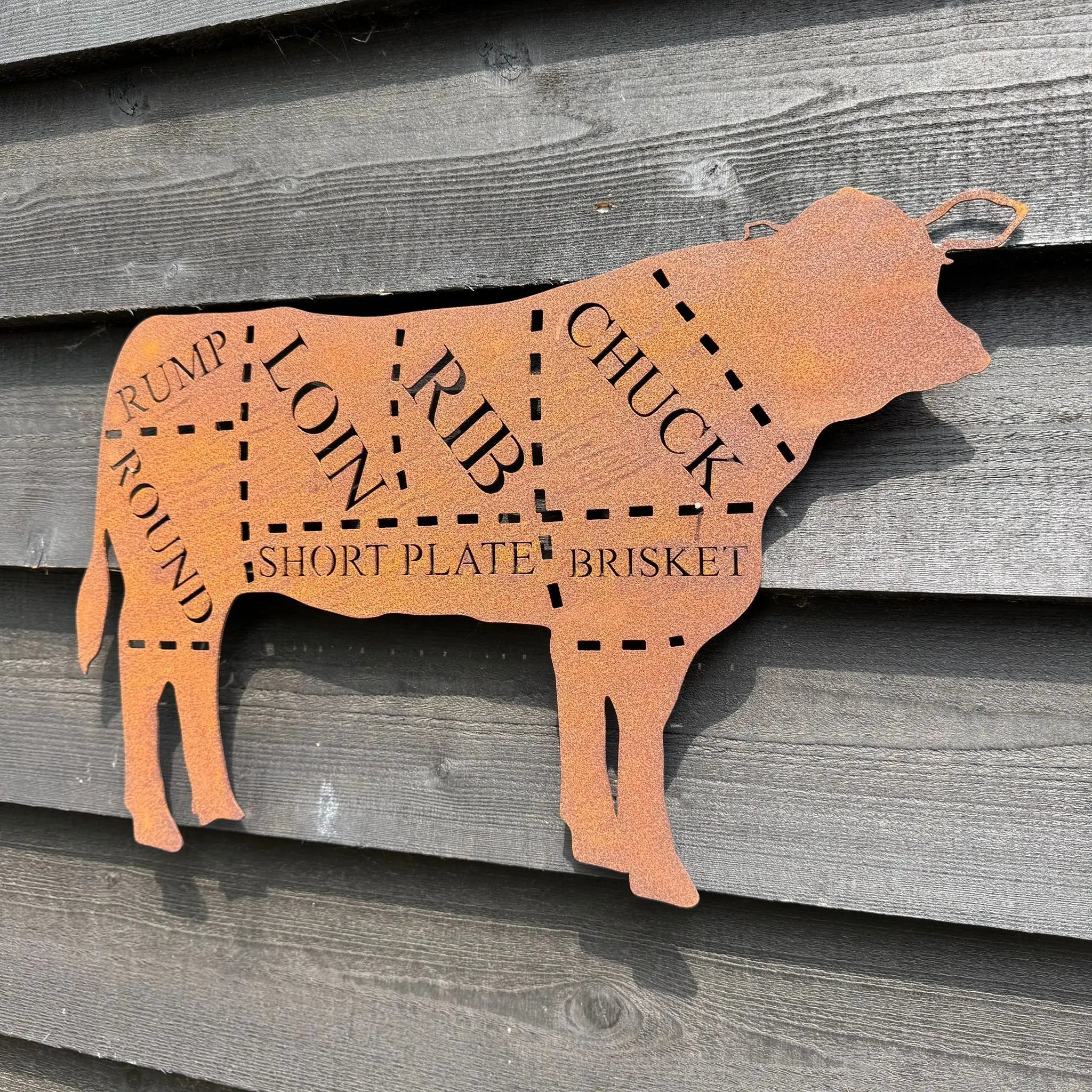 Rustic Warehouse Norfolk Metal Cow Wall Art – Steel Butcher Sign