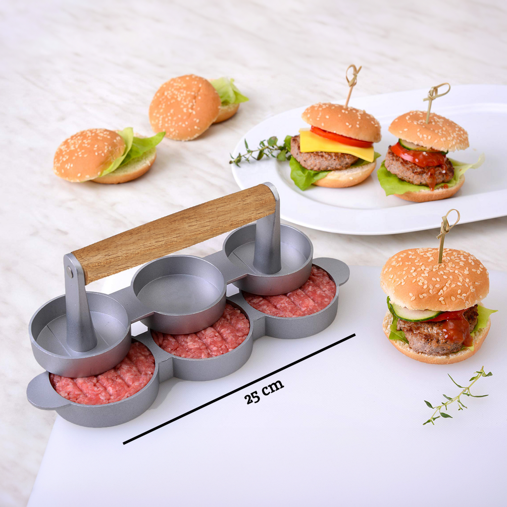 Orsina Triple Mini Burger Press – Non-Stick Slider Maker with Wood Handle
