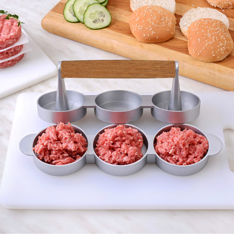 Orsina Triple Mini Burger Press – Non-Stick Slider Maker with Wood Handle
