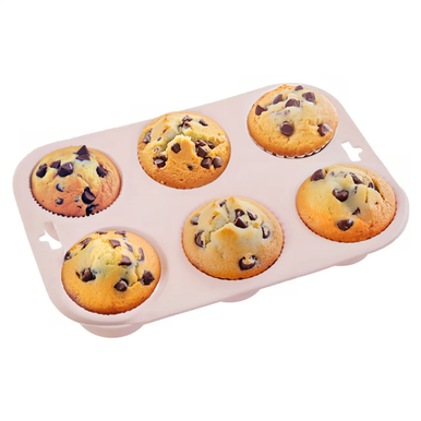 Orsina Silicone Muffin Mould – 6 Cup Non-Stick Cupcake Tray, Pastel Pink