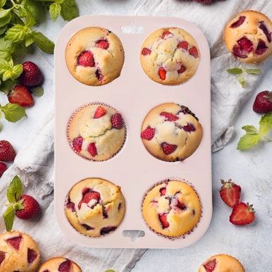 Orsina Silicone Muffin Mould – 6 Cup Non-Stick Cupcake Tray, Pastel Pink