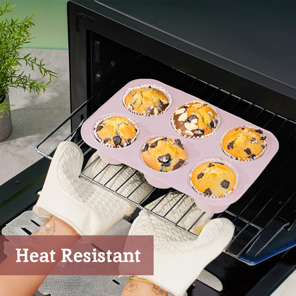 Orsina Silicone Muffin Mould – 6 Cup Non-Stick Cupcake Tray, Pastel Pink