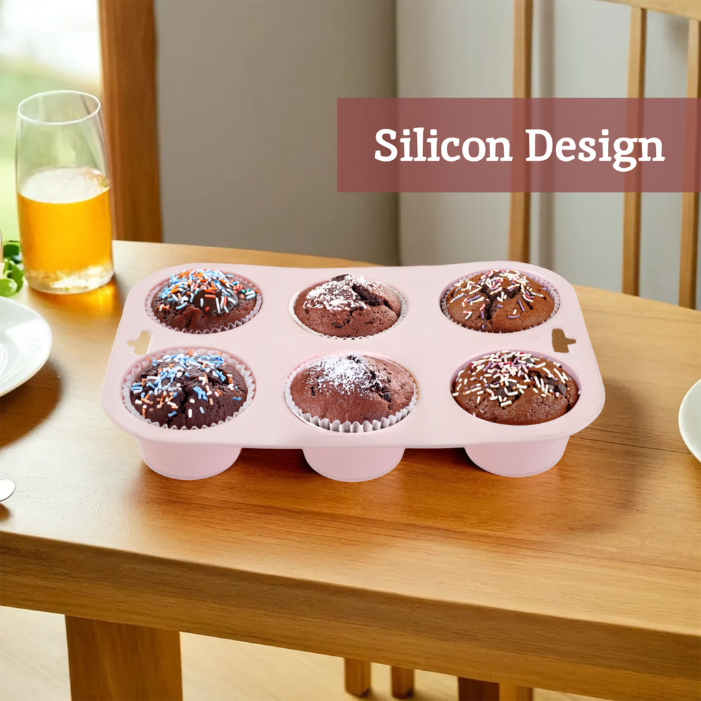Orsina Silicone Muffin Mould – 6 Cup Non-Stick Cupcake Tray, Pastel Pink