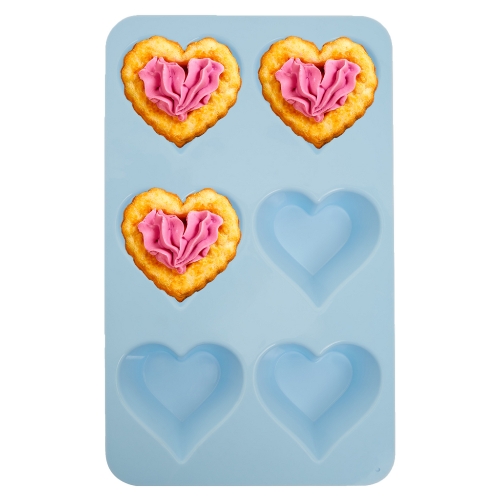 Orsina Zing Heart Shape Cake Mould – 6 Cavity Non-Stick Silicone, Blue