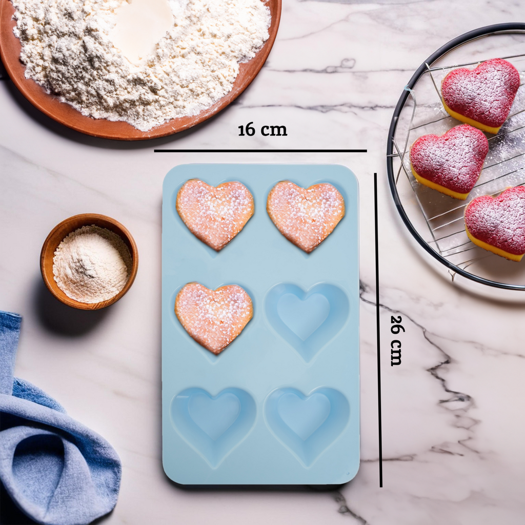 Orsina Zing Heart Shape Cake Mould – 6 Cavity Non-Stick Silicone, Blue