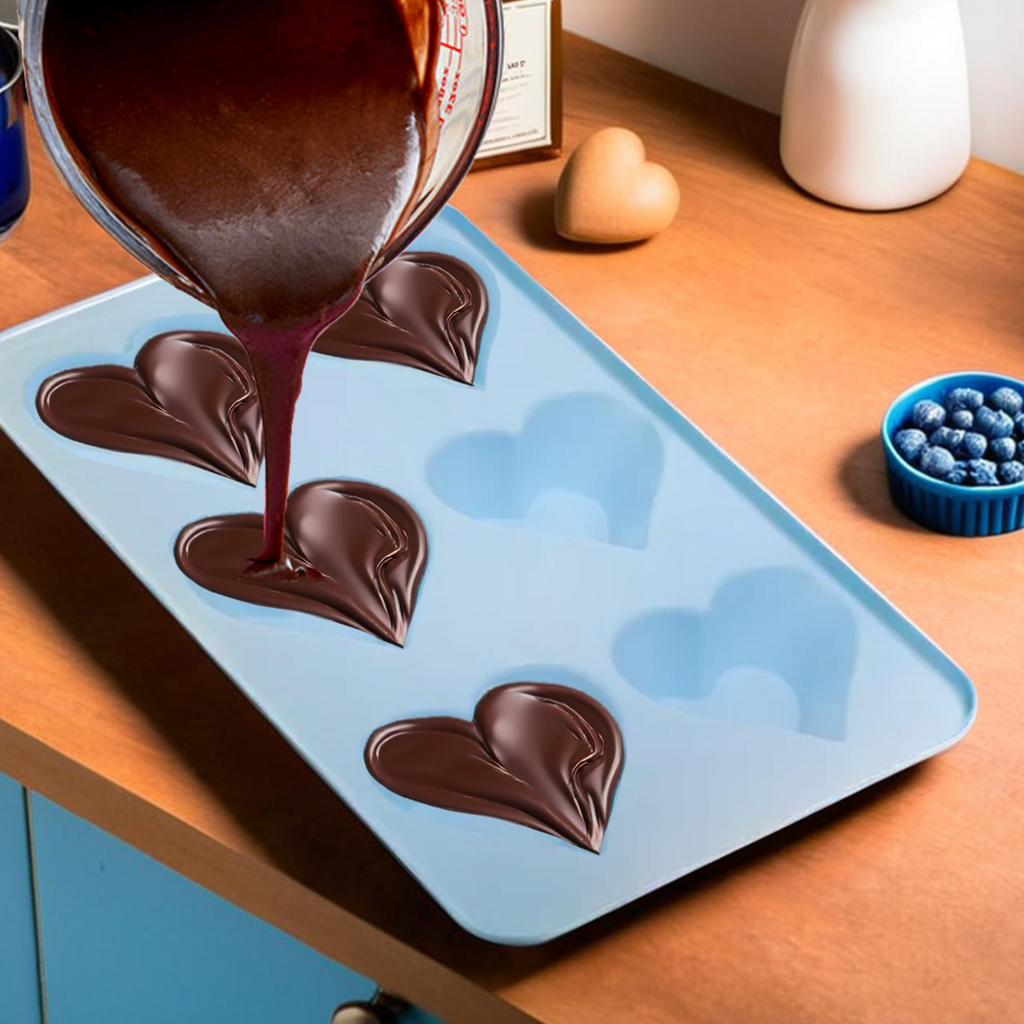 Orsina Zing Heart Shape Cake Mould – 6 Cavity Non-Stick Silicone, Blue