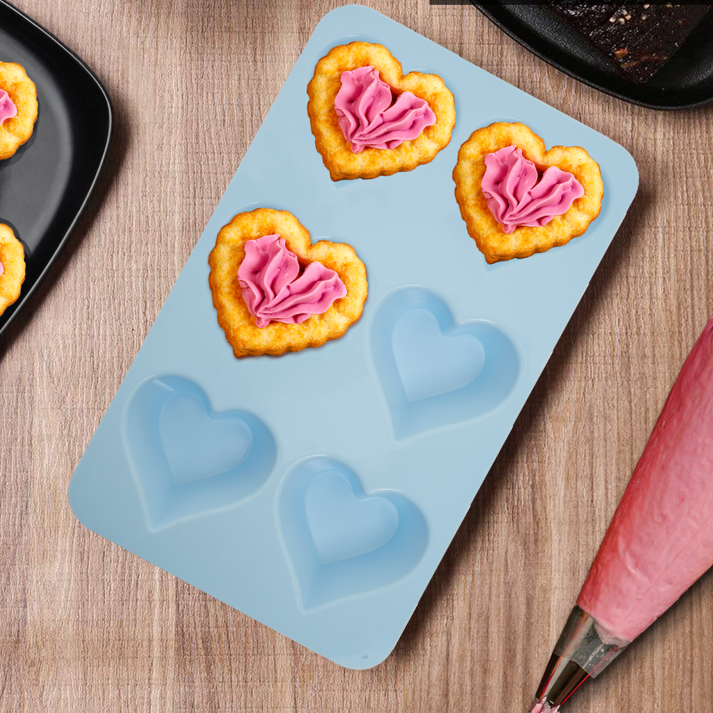 Orsina Zing Heart Shape Cake Mould – 6 Cavity Non-Stick Silicone, Blue